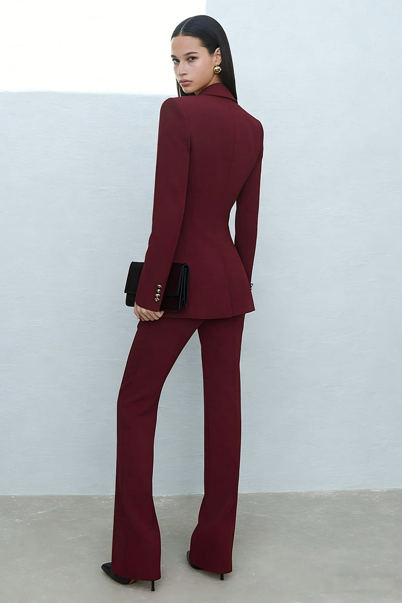 Laden Sie das Bild in den Galerie-Viewer, Burgunderrote Zweiteilige Schal-Revers Damen Arbeitsanzüge