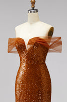 Laden Sie das Bild in den Galerie-Viewer, Bronze Meerjungfrauen Pailletten V-Ausschnitt Abschlussballkleid mit Sweep-Schleppe