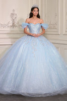 Laden Sie das Bild in den Galerie-Viewer, Himmelblaues Schulterfreies Ballkleid mit Appliquiertem Quinceanera Kleid