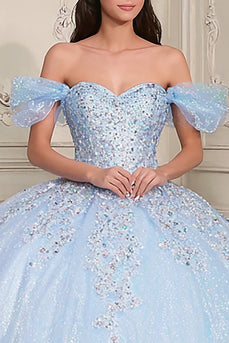 Himmelblaues Schulterfreies Ballkleid mit Appliquiertem Quinceanera Kleid