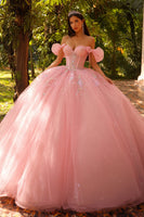 Laden Sie das Bild in den Galerie-Viewer, Glitzerndes Schulterfreies Rosa Ballkleid Quinceanera Kleid