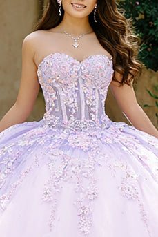 Trägerloses Lila Ballkleid Korsett Quinceanera Kleid