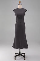 Laden Sie das Bild in den Galerie-Viewer, Weißes Meerjungfrauen-Rundhals-Midi-Prom-Kleid mit Mützenärmeln