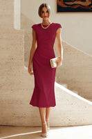 Laden Sie das Bild in den Galerie-Viewer, Weißes Meerjungfrauen-Rundhals-Midi-Prom-Kleid mit Mützenärmeln