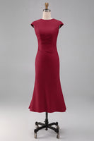 Laden Sie das Bild in den Galerie-Viewer, Weißes Meerjungfrauen-Rundhals-Midi-Prom-Kleid mit Mützenärmeln