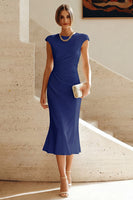 Laden Sie das Bild in den Galerie-Viewer, Weißes Meerjungfrauen-Rundhals-Midi-Prom-Kleid mit Mützenärmeln
