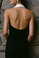 Laden Sie das Bild in den Galerie-Viewer, Schwarz Weißes Neckholder Standesamt Kleid mit Raffen