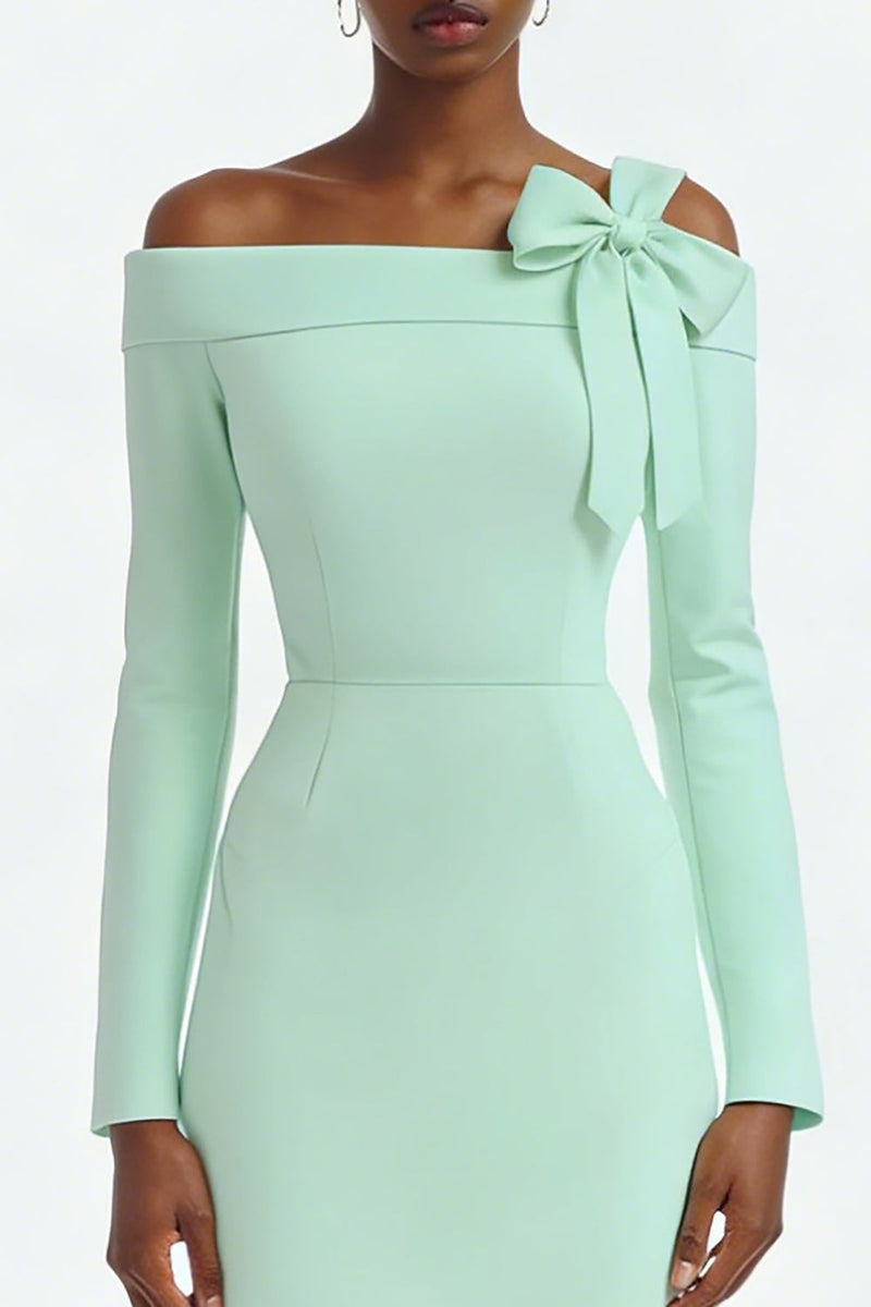 Laden Sie das Bild in den Galerie-Viewer, Elfenbein Eine Schulter Scheide Langärmeliges Standesamt Kleid mit Schlitz