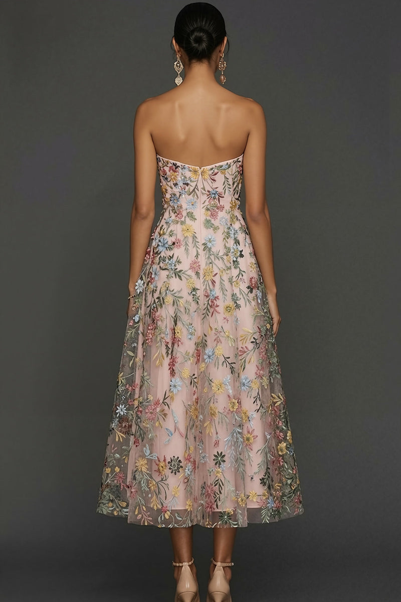 Laden Sie das Bild in den Galerie-Viewer, Mauve Blumen Herzausschnitt A-Linie Besticktes Abschlussballkleid