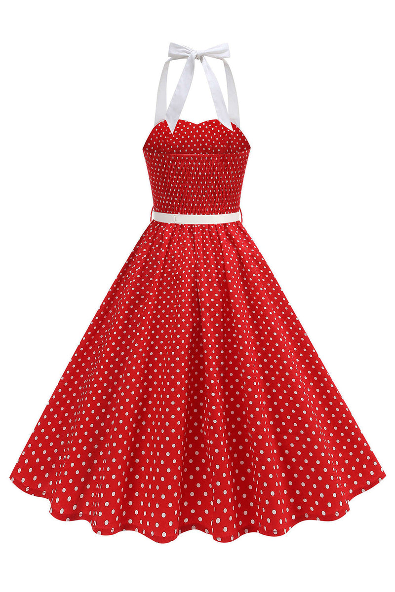 Laden Sie das Bild in den Galerie-Viewer, Halter Polka Dots Hellblaues A-Linie Kleid der 1950er Jahre