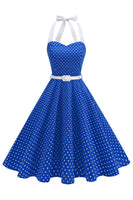 Laden Sie das Bild in den Galerie-Viewer, Halter Polka Dots Hellblaues A-Linie Kleid der 1950er Jahre