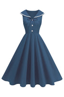 Laden Sie das Bild in den Galerie-Viewer, Schwarzes V-Ausschnitt A-Linie 1950er Kleid mit Schleife