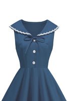 Laden Sie das Bild in den Galerie-Viewer, Schwarzes V-Ausschnitt A-Linie 1950er Kleid mit Schleife