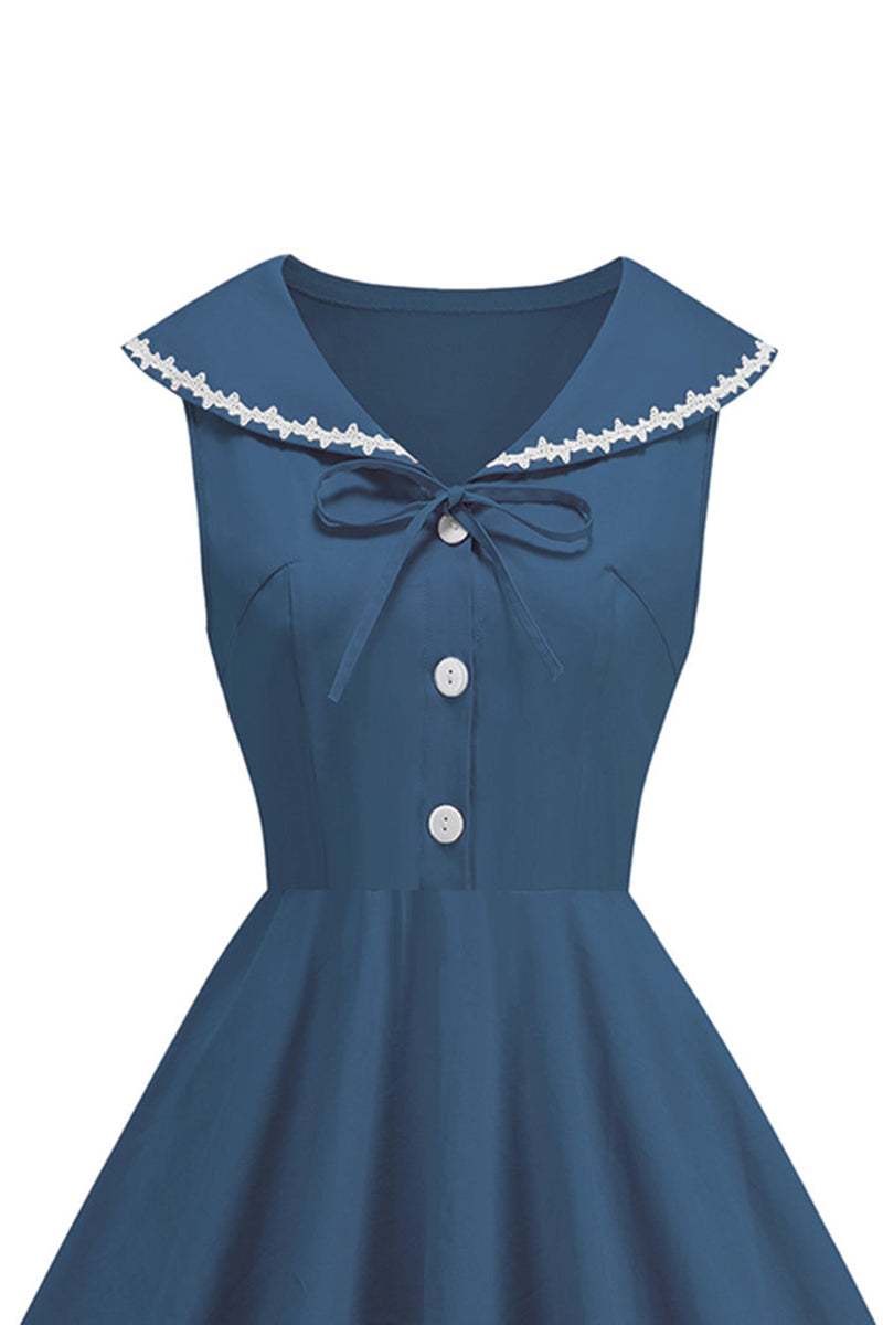 Laden Sie das Bild in den Galerie-Viewer, Schwarzes V-Ausschnitt A-Linie 1950er Kleid mit Schleife