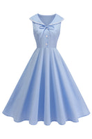 Laden Sie das Bild in den Galerie-Viewer, Schwarzes V-Ausschnitt A-Linie 1950er Kleid mit Schleife