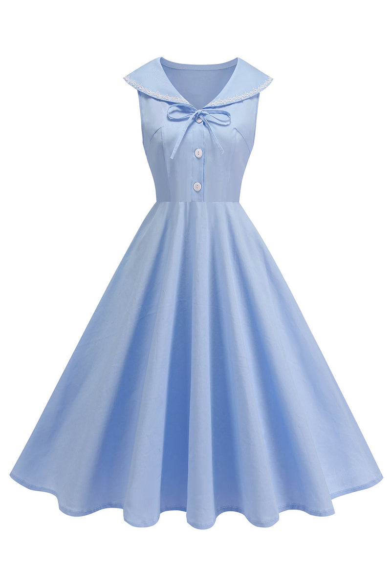 Laden Sie das Bild in den Galerie-Viewer, Schwarzes V-Ausschnitt A-Linie 1950er Kleid mit Schleife