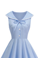 Laden Sie das Bild in den Galerie-Viewer, Schwarzes V-Ausschnitt A-Linie 1950er Kleid mit Schleife