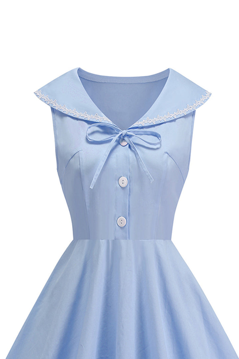 Laden Sie das Bild in den Galerie-Viewer, Schwarzes V-Ausschnitt A-Linie 1950er Kleid mit Schleife