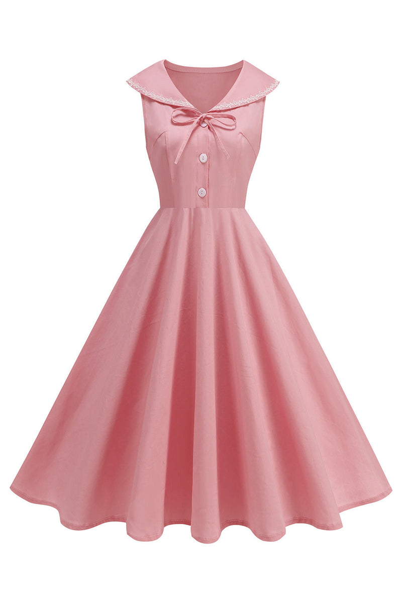 Laden Sie das Bild in den Galerie-Viewer, Schwarzes V-Ausschnitt A-Linie 1950er Kleid mit Schleife