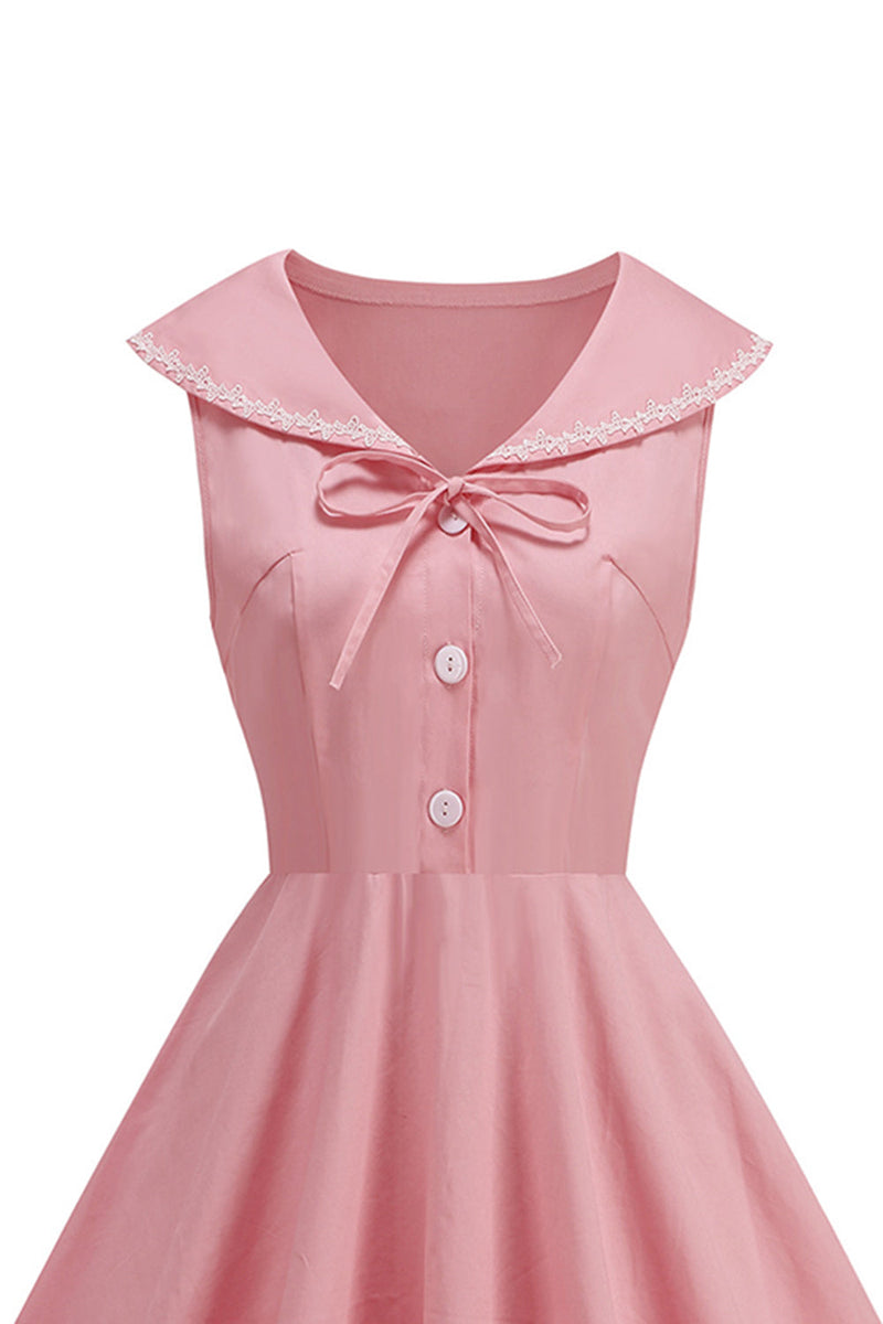 Laden Sie das Bild in den Galerie-Viewer, Schwarzes V-Ausschnitt A-Linie 1950er Kleid mit Schleife