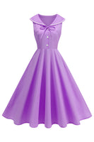 Laden Sie das Bild in den Galerie-Viewer, Schwarzes V-Ausschnitt A-Linie 1950er Kleid mit Schleife