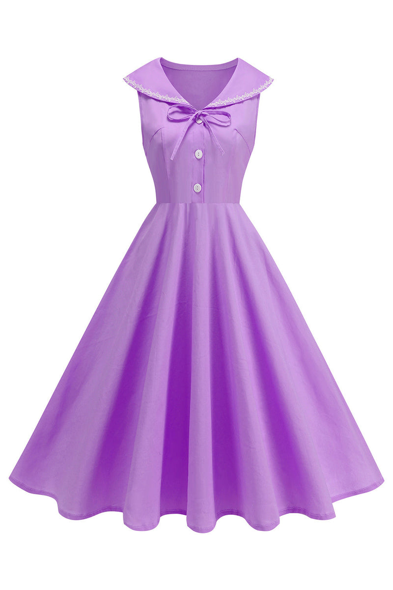 Laden Sie das Bild in den Galerie-Viewer, Schwarzes V-Ausschnitt A-Linie 1950er Kleid mit Schleife