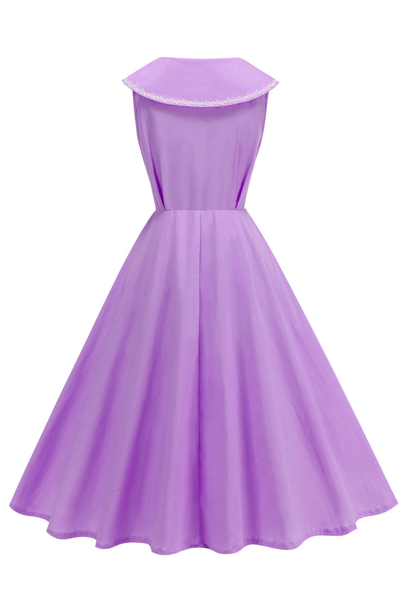 Laden Sie das Bild in den Galerie-Viewer, Schwarzes V-Ausschnitt A-Linie 1950er Kleid mit Schleife