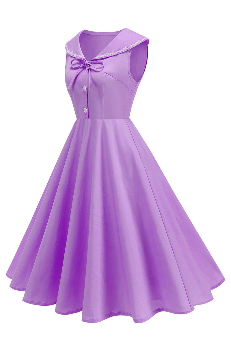 Laden Sie das Bild in den Galerie-Viewer, Schwarzes V-Ausschnitt A-Linie 1950er Kleid mit Schleife