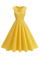 Laden Sie das Bild in den Galerie-Viewer, Schwarzes V-Ausschnitt A-Linie 1950er Kleid mit Schleife