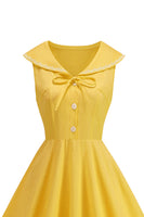 Laden Sie das Bild in den Galerie-Viewer, Schwarzes V-Ausschnitt A-Linie 1950er Kleid mit Schleife