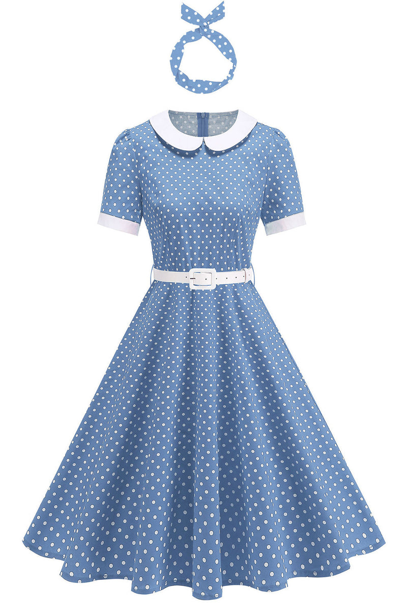 Laden Sie das Bild in den Galerie-Viewer, Rundhals mit Punkten Schwarz A-Linie Kleid der 1950er Jahre