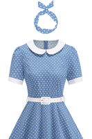 Laden Sie das Bild in den Galerie-Viewer, Rundhals mit Punkten Schwarz A-Linie Kleid der 1950er Jahre