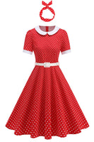 Laden Sie das Bild in den Galerie-Viewer, Rundhals mit Punkten Schwarz A-Linie Kleid der 1950er Jahre