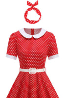 Laden Sie das Bild in den Galerie-Viewer, Rundhals mit Punkten Schwarz A-Linie Kleid der 1950er Jahre