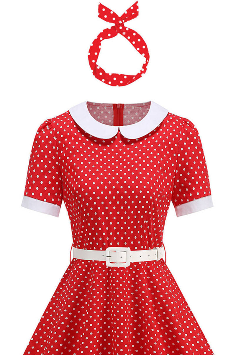 Laden Sie das Bild in den Galerie-Viewer, Rundhals mit Punkten Schwarz A-Linie Kleid der 1950er Jahre