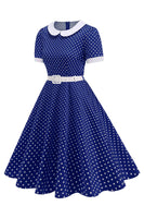 Laden Sie das Bild in den Galerie-Viewer, Rundhals mit Punkten Schwarz A-Linie Kleid der 1950er Jahre