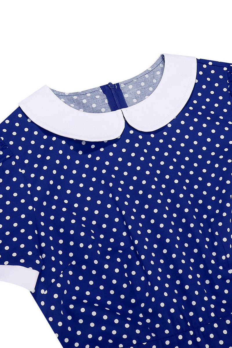 Laden Sie das Bild in den Galerie-Viewer, Rundhals mit Punkten Schwarz A-Linie Kleid der 1950er Jahre