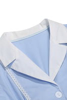 Laden Sie das Bild in den Galerie-Viewer, Eingeschnittenes Revers Blaues Einreihiges Kleid aus den 1950er Jahren