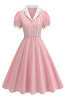 Laden Sie das Bild in den Galerie-Viewer, Eingeschnittenes Revers Blaues Einreihiges Kleid aus den 1950er Jahren