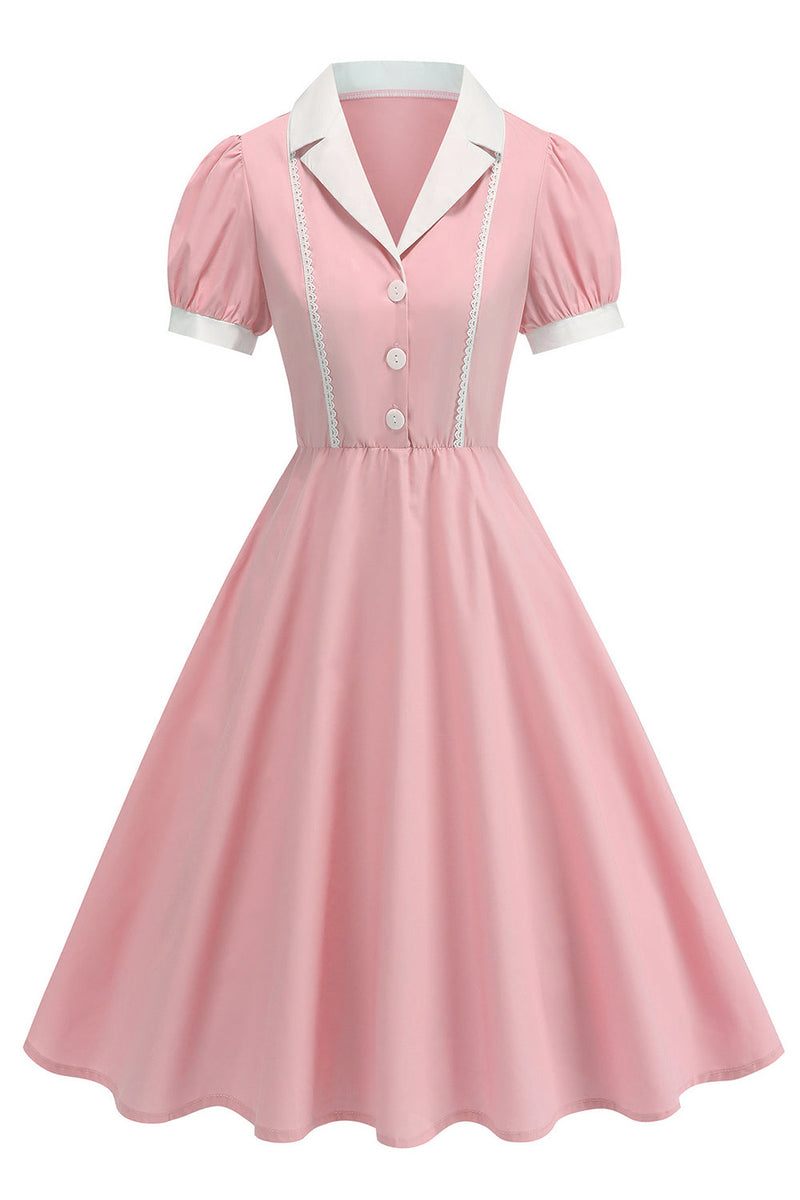 Laden Sie das Bild in den Galerie-Viewer, Eingeschnittenes Revers Blaues Einreihiges Kleid aus den 1950er Jahren