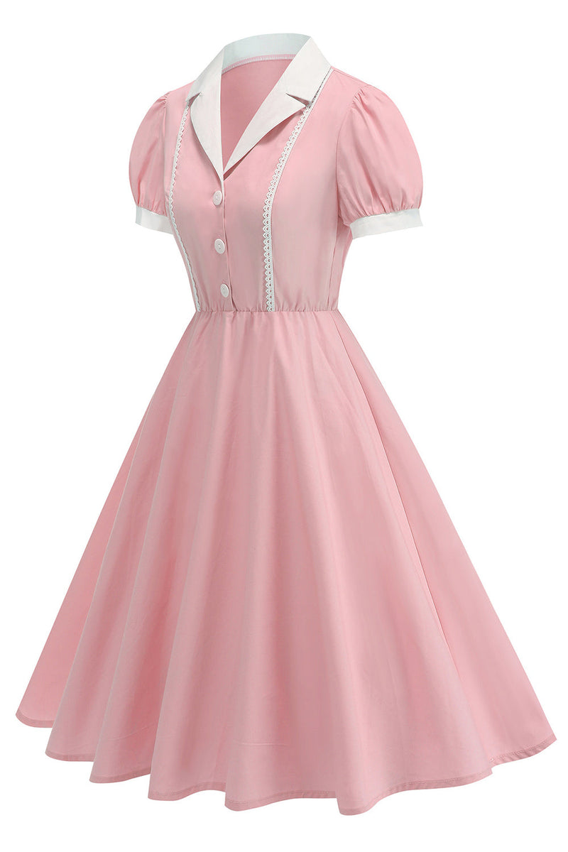 Laden Sie das Bild in den Galerie-Viewer, Eingeschnittenes Revers Blaues Einreihiges Kleid aus den 1950er Jahren