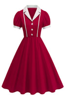 Laden Sie das Bild in den Galerie-Viewer, Eingeschnittenes Revers Blaues Einreihiges Kleid aus den 1950er Jahren