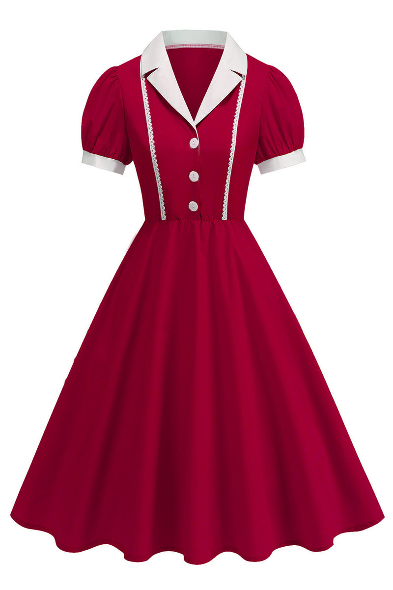 Laden Sie das Bild in den Galerie-Viewer, Eingeschnittenes Revers Blaues Einreihiges Kleid aus den 1950er Jahren