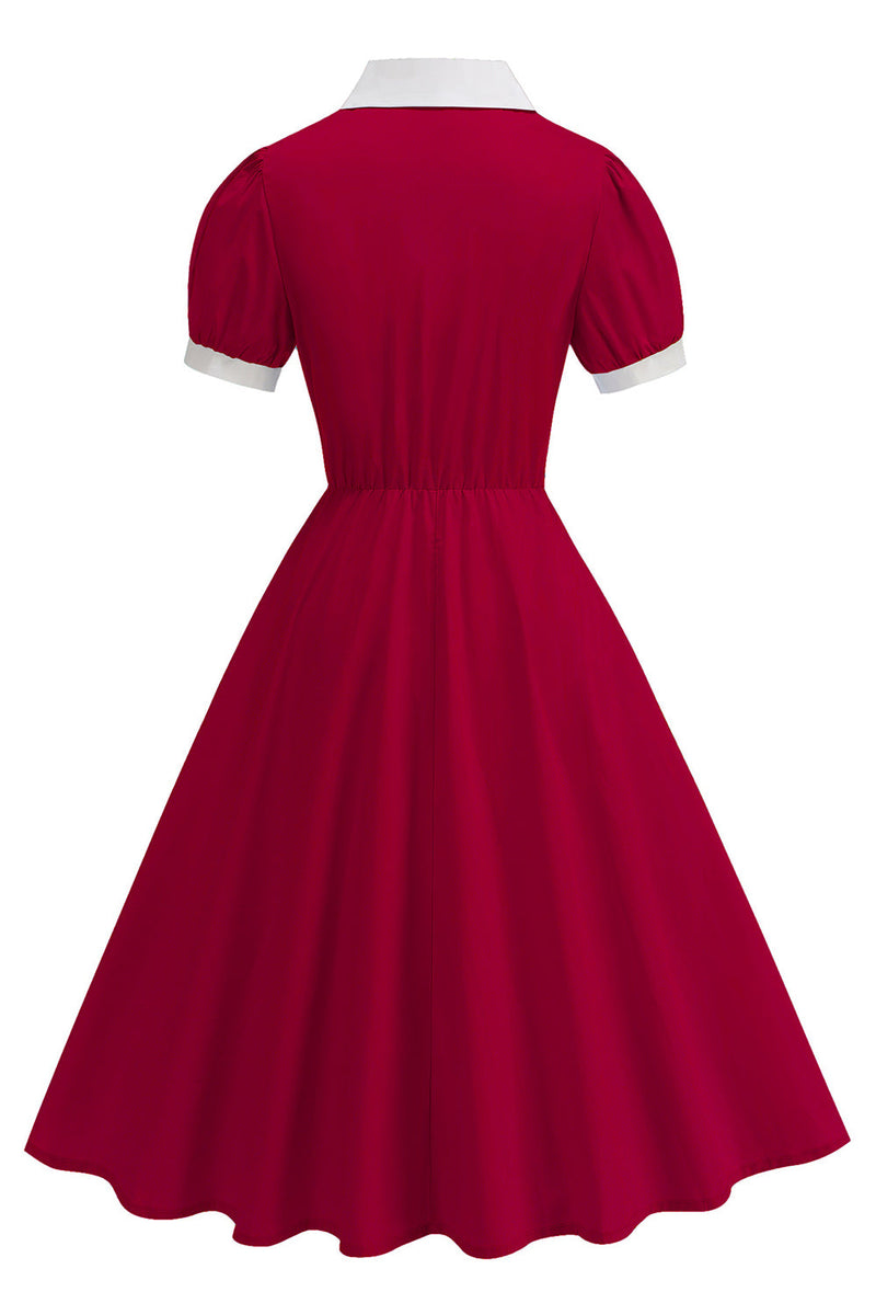 Laden Sie das Bild in den Galerie-Viewer, Eingeschnittenes Revers Blaues Einreihiges Kleid aus den 1950er Jahren