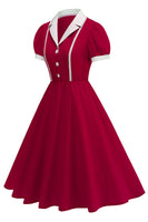 Laden Sie das Bild in den Galerie-Viewer, Eingeschnittenes Revers Blaues Einreihiges Kleid aus den 1950er Jahren