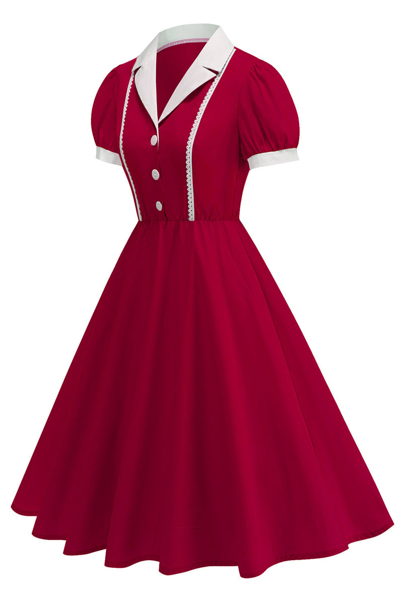 Laden Sie das Bild in den Galerie-Viewer, Eingeschnittenes Revers Blaues Einreihiges Kleid aus den 1950er Jahren