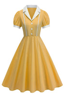 Laden Sie das Bild in den Galerie-Viewer, Eingeschnittenes Revers Blaues Einreihiges Kleid aus den 1950er Jahren