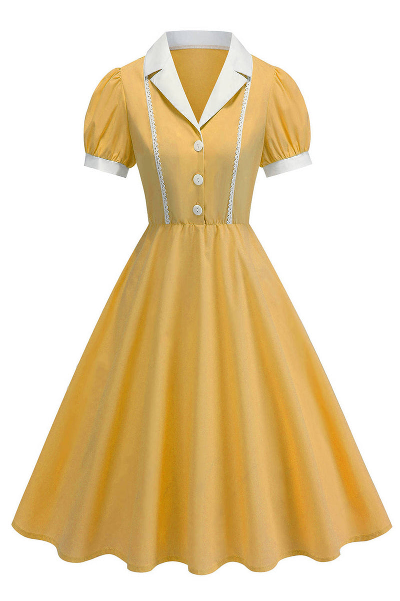 Laden Sie das Bild in den Galerie-Viewer, Eingeschnittenes Revers Blaues Einreihiges Kleid aus den 1950er Jahren