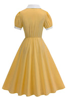 Laden Sie das Bild in den Galerie-Viewer, Eingeschnittenes Revers Blaues Einreihiges Kleid aus den 1950er Jahren