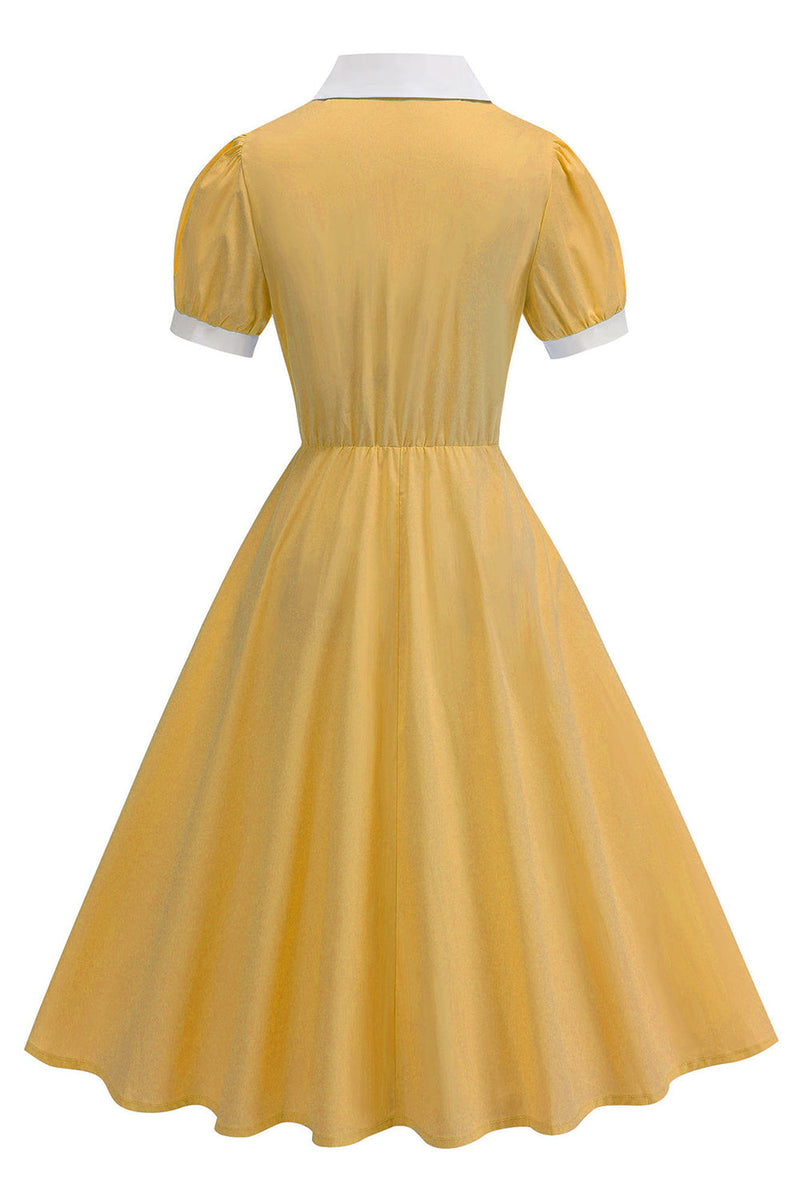 Laden Sie das Bild in den Galerie-Viewer, Eingeschnittenes Revers Blaues Einreihiges Kleid aus den 1950er Jahren